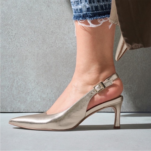 27 EDIT Naturalizer Felicia Champagne Gold Slingback Pointed Toe Pump Shoes - Picture 1 of 13